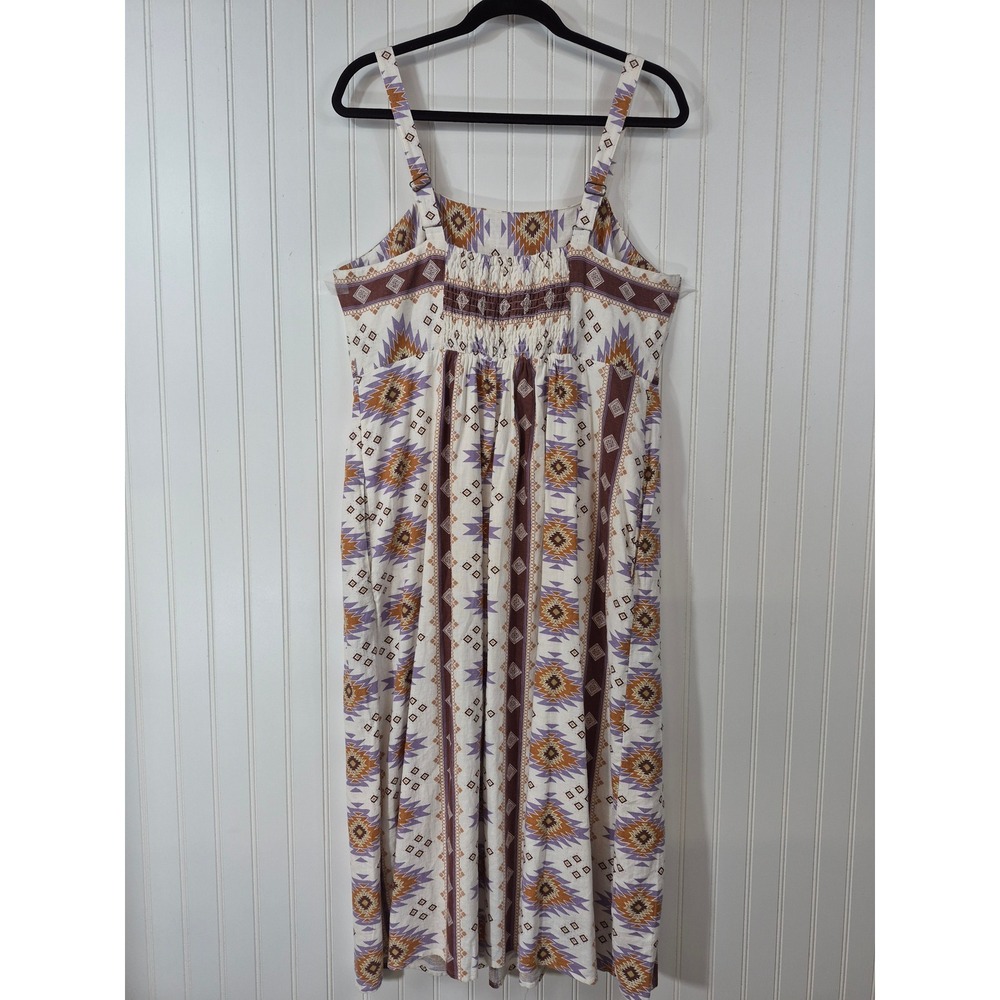 Women's Southwestern Aztec Linen Blend Midi Tank Dress Pockets Purple Large - Picture 2 of 9